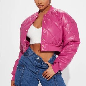 Fashion Nova Fuchsia Quilted Bomber Jacket